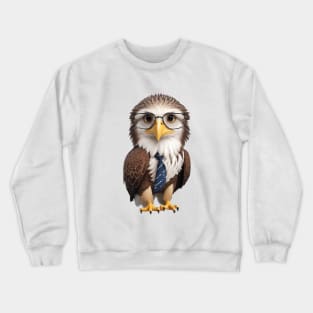 Nature, Cute Eagle With Spectacles And Cute Small Necktie Crewneck Sweatshirt